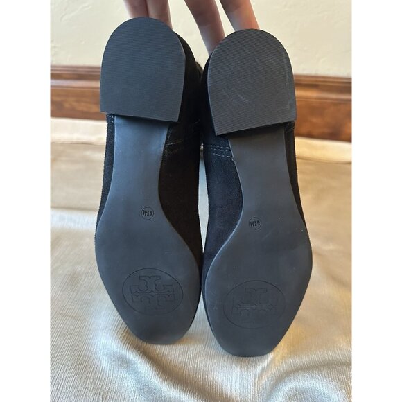 NEW w/o Box TORY BURCH Selma Black Suede Logo Riding Boot Sz 6.5 Knee High - Picture 3 of 12